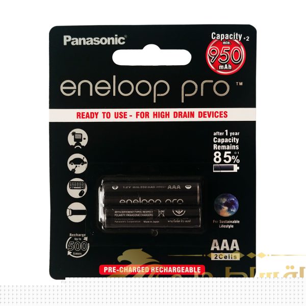 باتری نیم قلمی قابل شارژ پاناسونیک مدل eneloop pro-HR03 بسته دو عددی