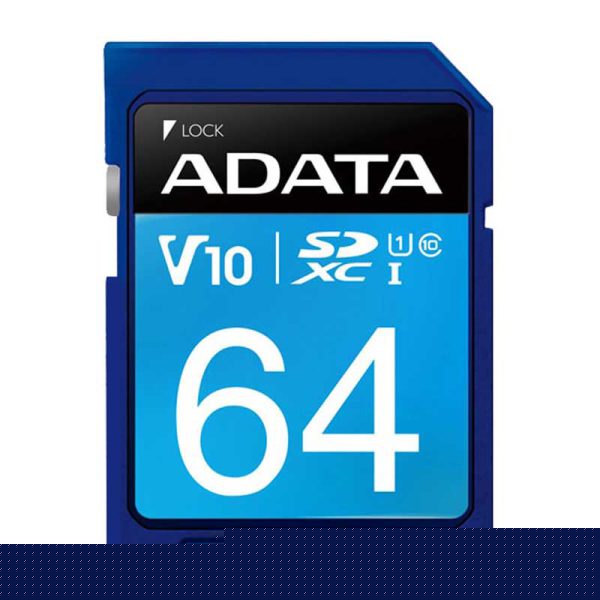 کارت حافظه‌ SDXC ای دیتا مدل Premier V10 کلاس 10 استاندارد UHS-I U1 سرعت 100MBps ظرفیت 64 گیگابایت