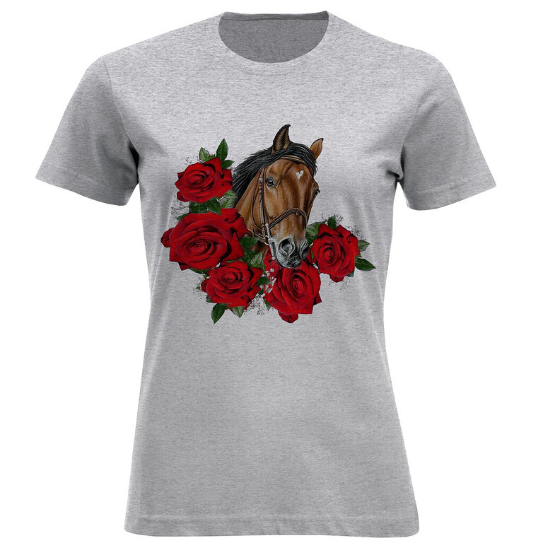 تی شرت آستین کوتاه زنانه مدل اسب و گل ها F1399