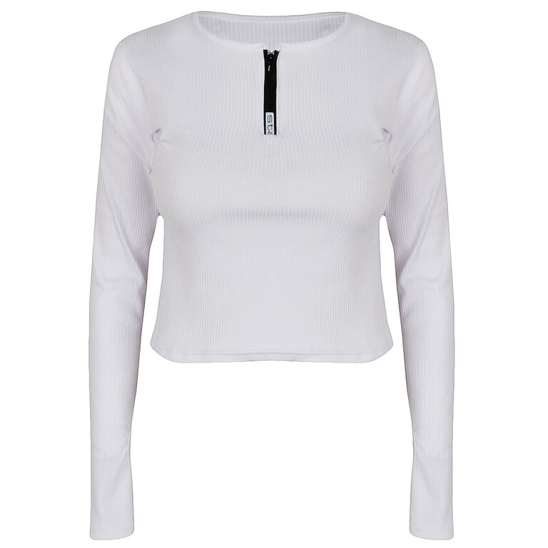 کراپ‌تاپ آستین بلند زنانه دکسونری مدل 256002401  پنبه فانریپ رنگ سفید