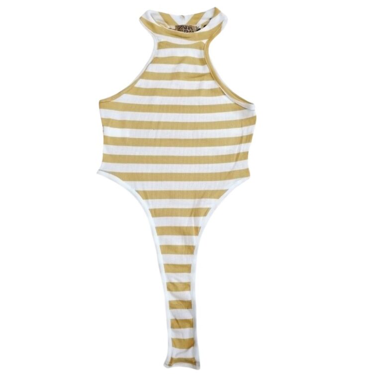 بادی زنانه مدل راه راه رنگ خردلی