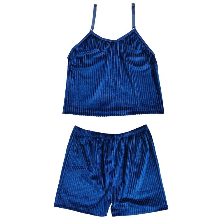 ست تاپ و شلوارک زنانه مدل مخمل رنگ ابی