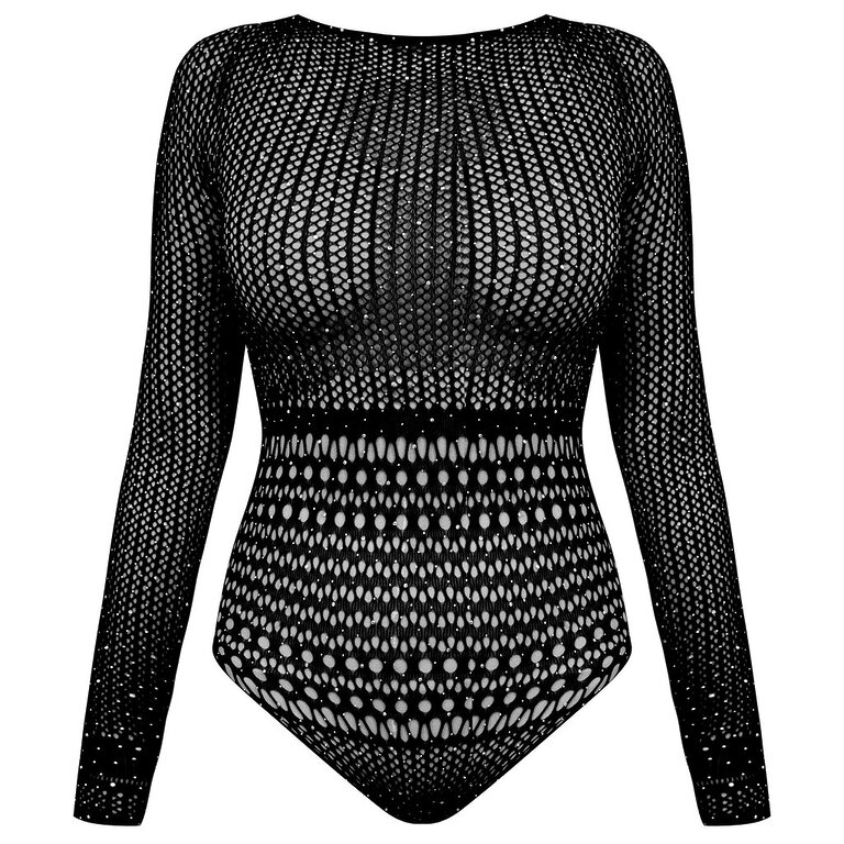 بادی آستین بلند زنانه ماییلدا مدل نگین دار فانتزی کد 4860-7195 رنگ مشکی