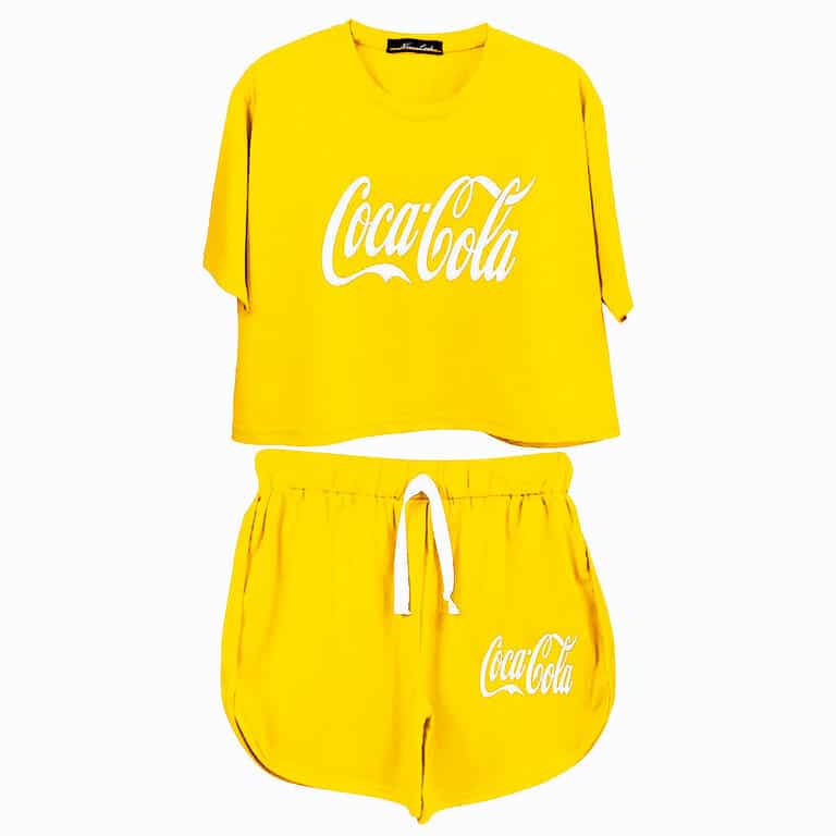 ست کراپ تاپ و شلوارک زنانه کد CL رنگ زرد